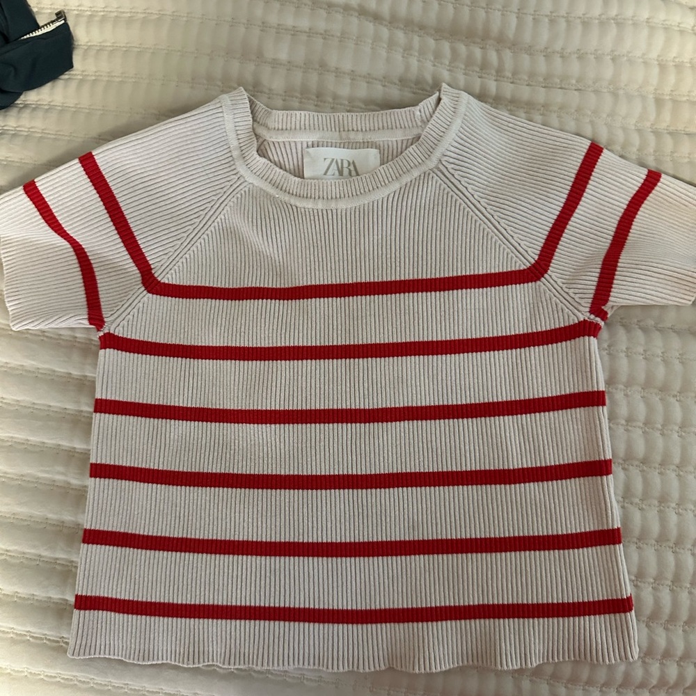 Zara Red and White Striped Short Sleeve Thick Tee